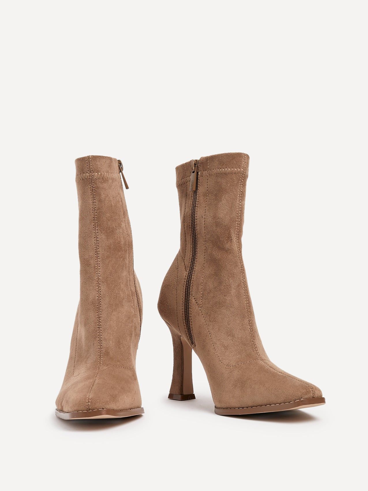 Linzi Noelle Sand Faux Suede Square Toe Heeled Sock Boot image 3