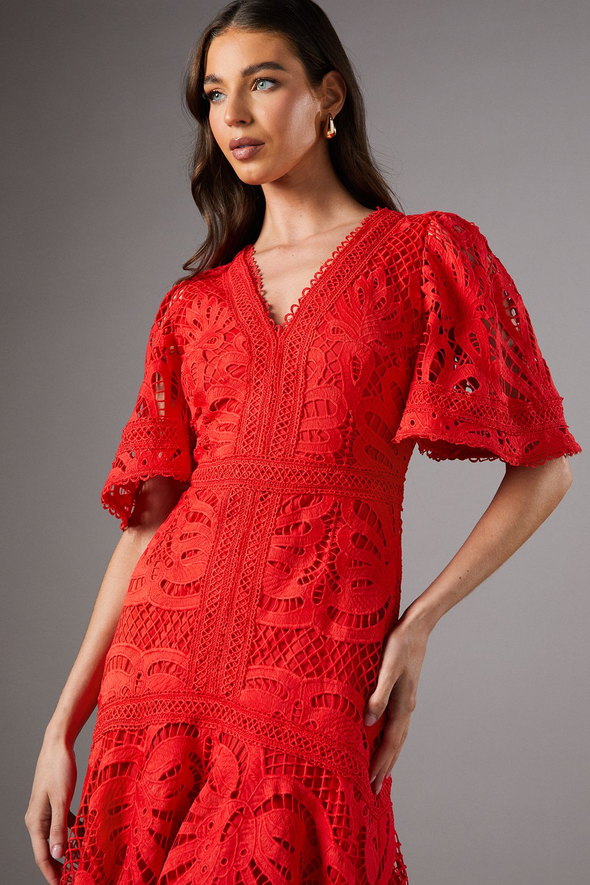 Coast Placement Lace Hanky Hem Dress Poppy image 4