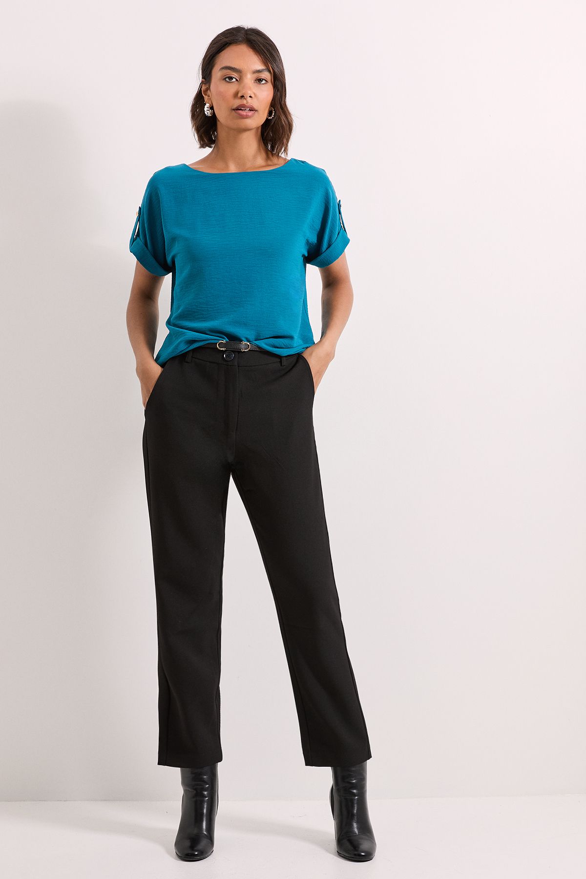 Dorothy Perkins Roll Sleeve Blouse Teal image 2