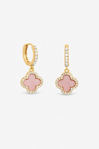 Jon Richard Gold Plated and Pink Clover Huggie Earrings
