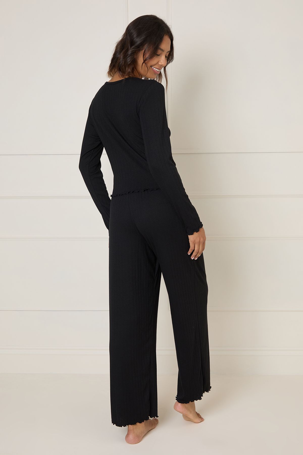 Oasis Pointelle Jersey Pyjama Set Black image 3