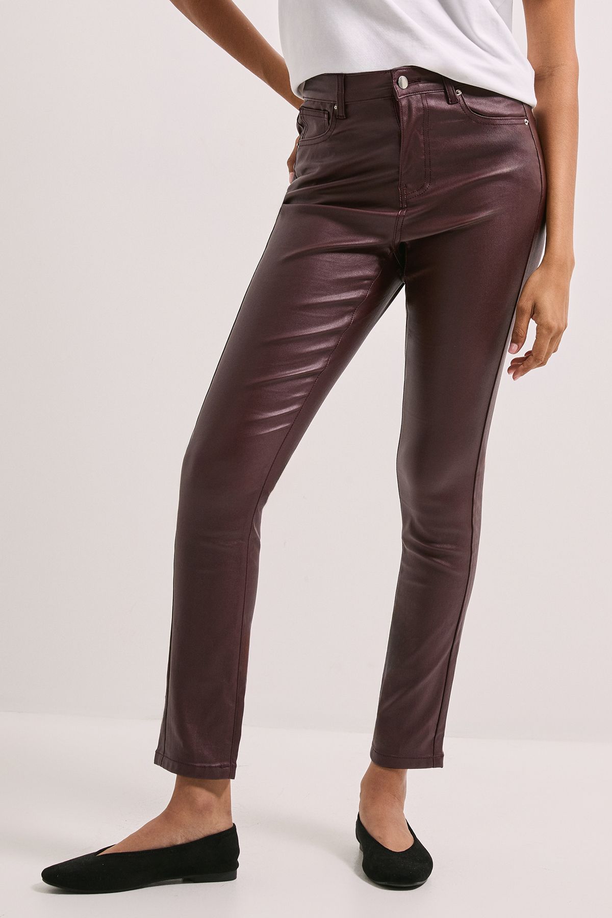 Dorothy Perkins Coated Skinny Jean Burgundy image 1