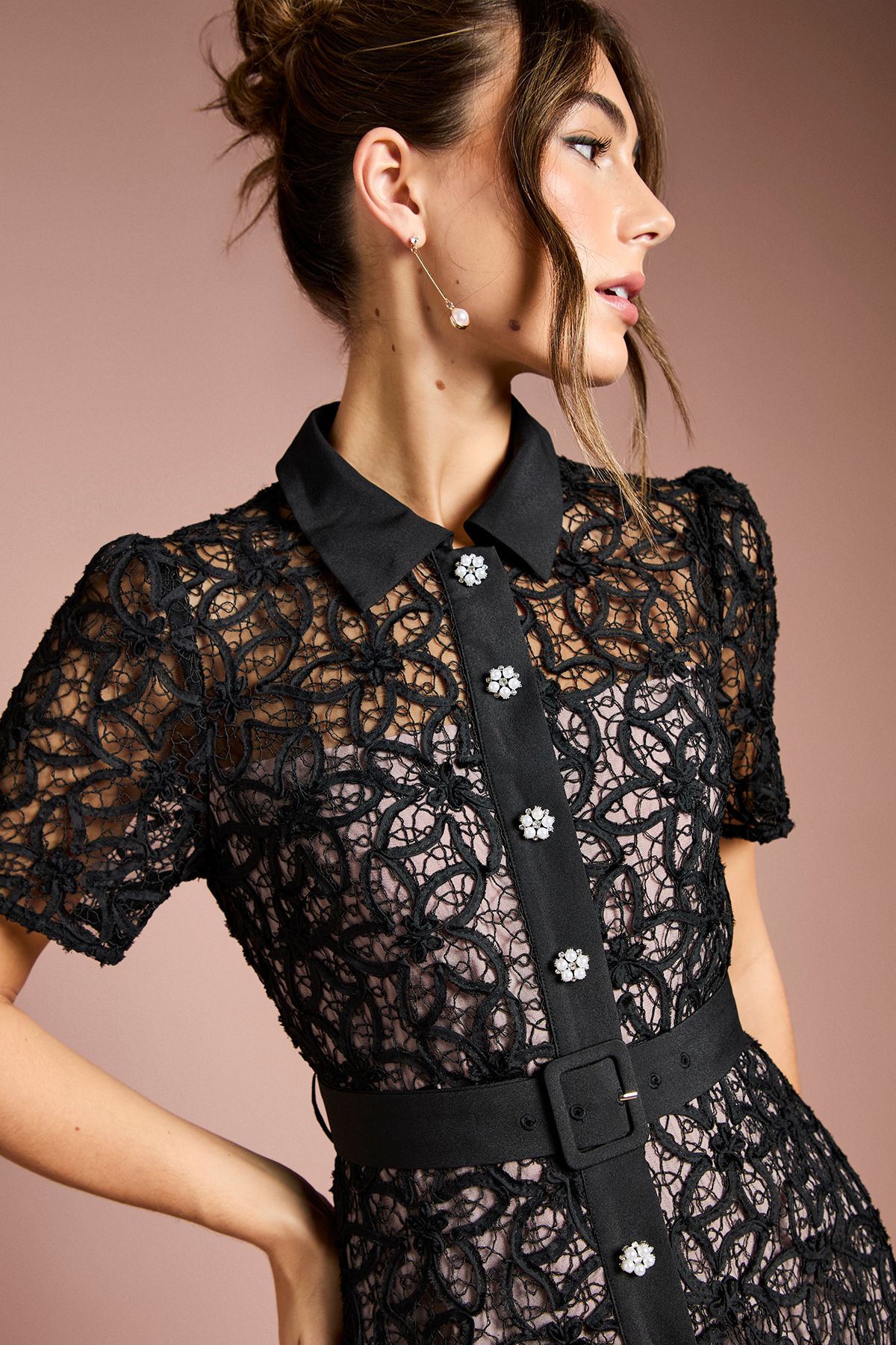 Coast Floral Lace Collared Midi Dress Black image 2