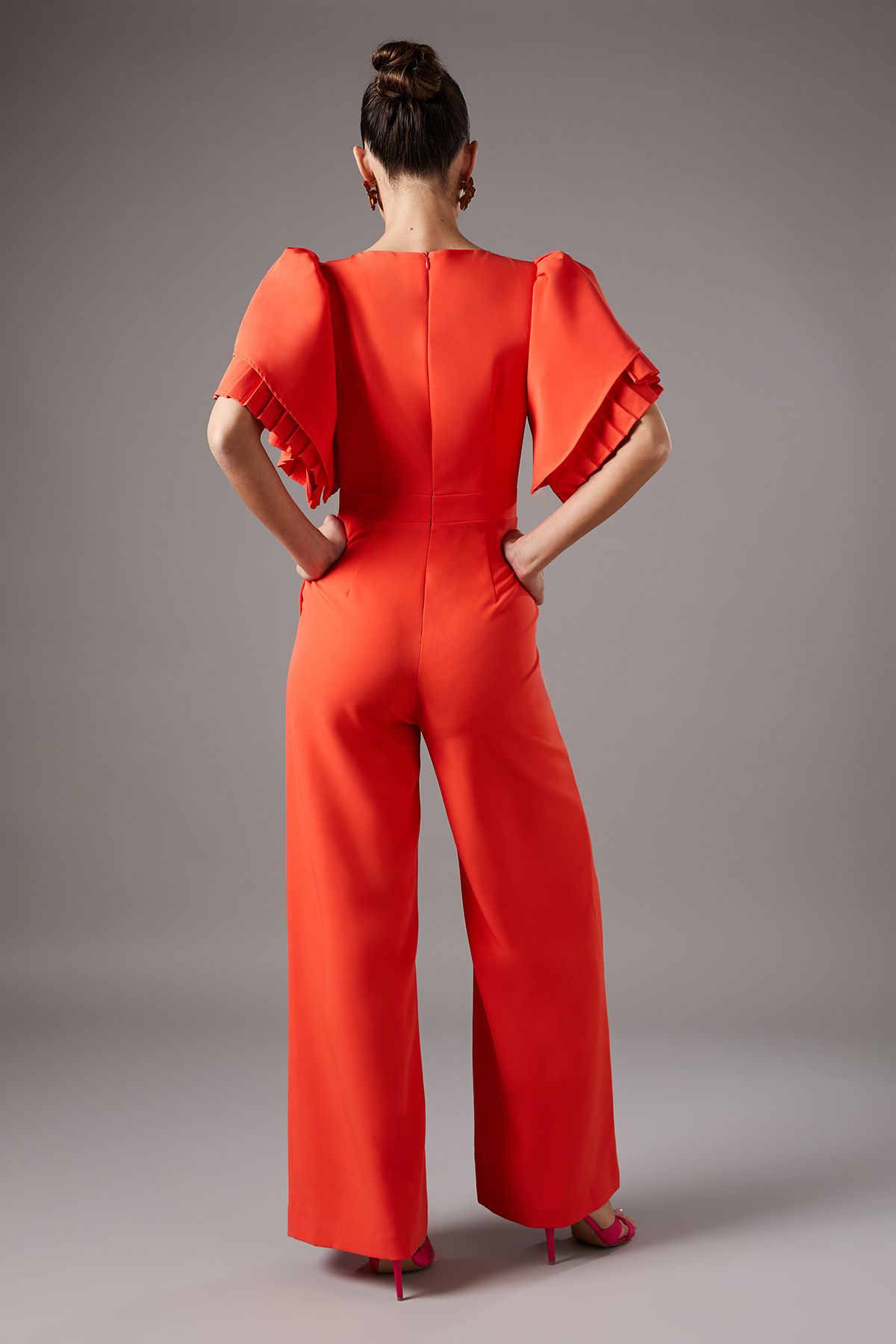 Coast Pleat Ruffle Sleeve Jumpsuit Orange image 4