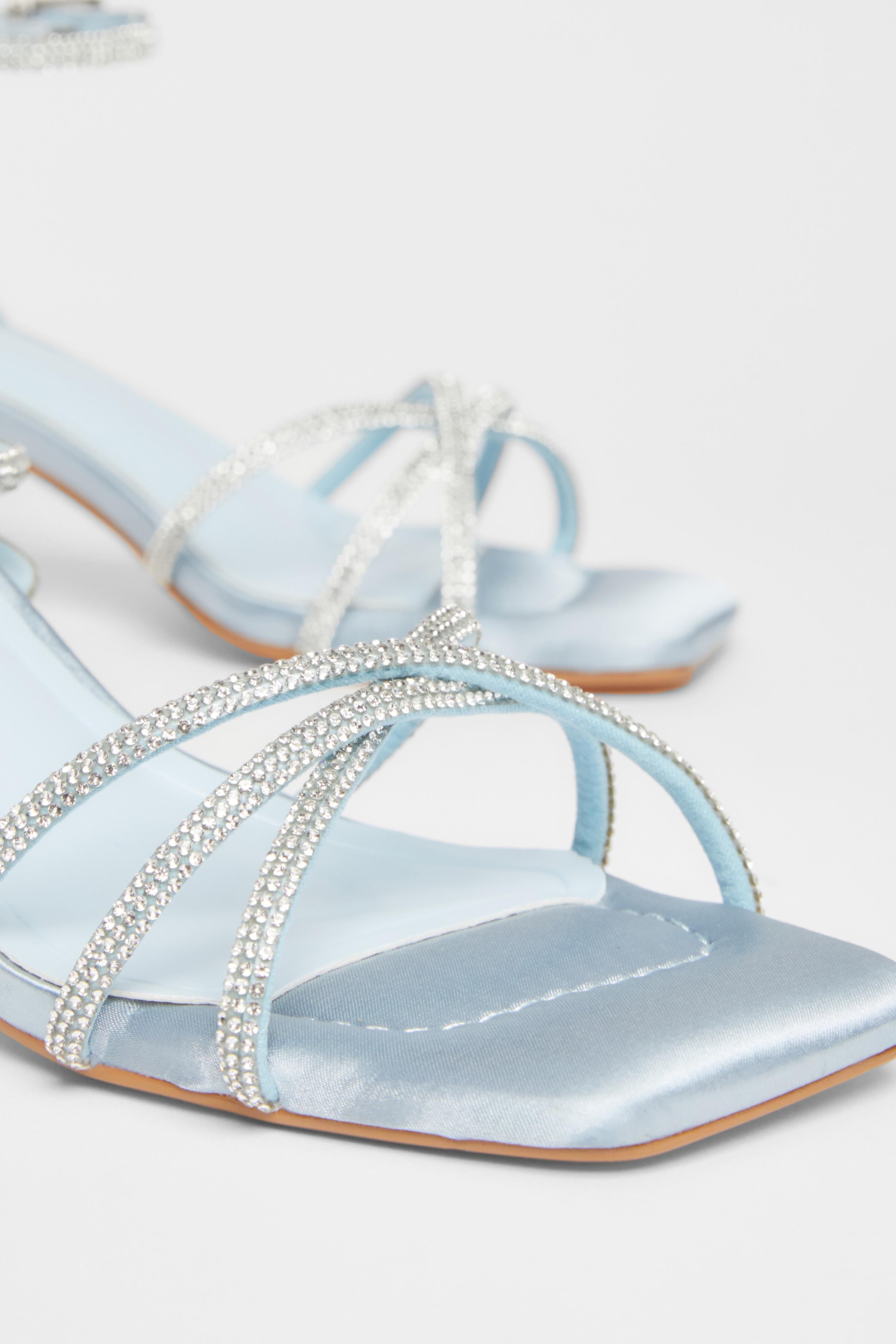 Quiz Light Blue Diamante Strap Block Heels image 4