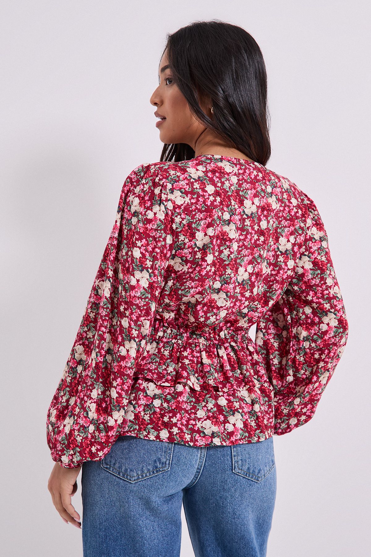 Dorothy Perkins Petite Wrap Front Frill Detail Printed Blouse Multi image 3