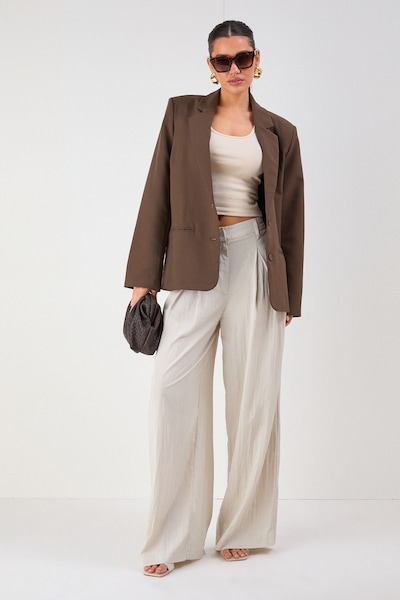 MissPap Crinkle Textured Wide Leg Trousers Stone