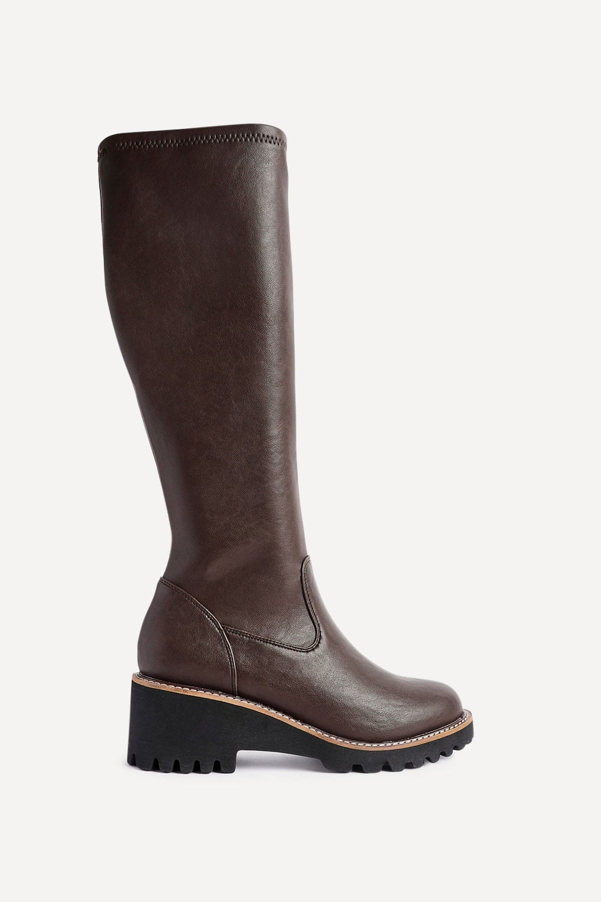 Linzi Resist Brown Faux Leather Stretch Wedge High Leg Boot image 1