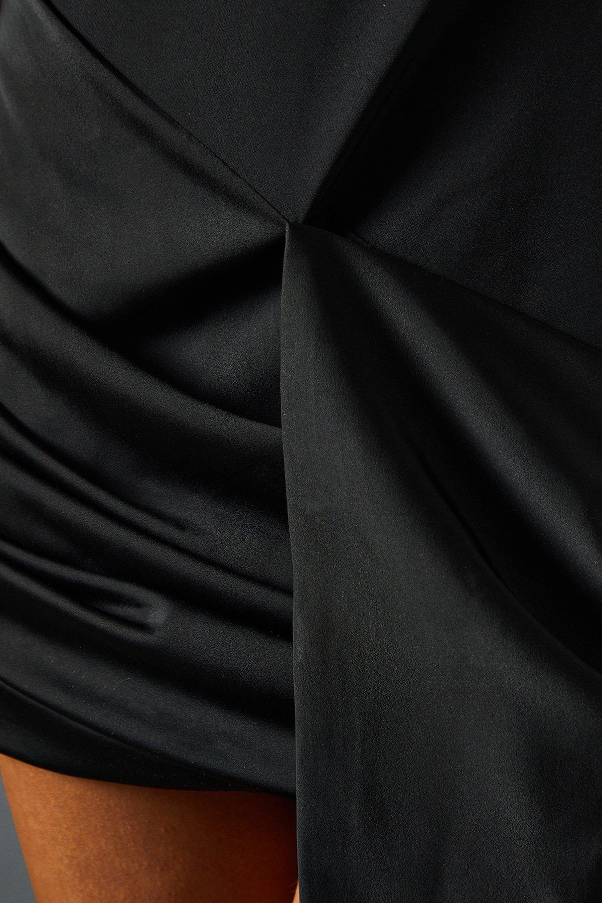 MissPap Square Neck Drape Bow Mini Dress Black image 5