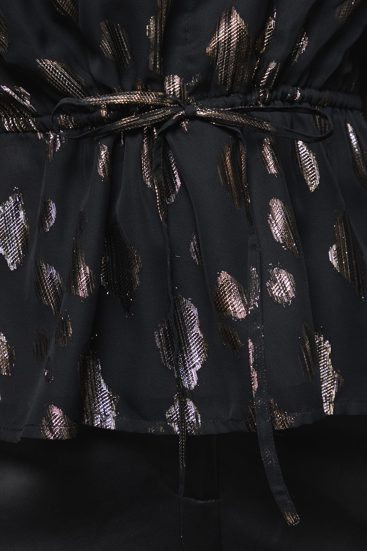 Dorothy Perkins DP Luxe Drawstring Waist Frill Detail Long Sleeve Blouse Black image 5