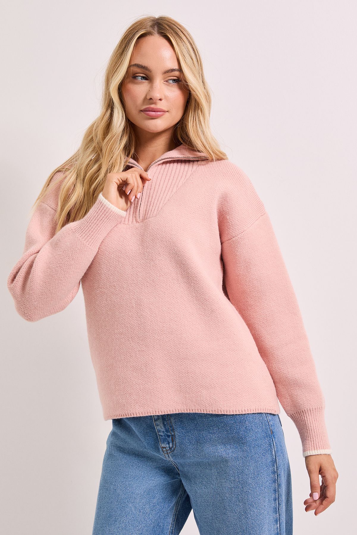 Dorothy Perkins Zip Up Knitted Jumper Pale Pink image 4