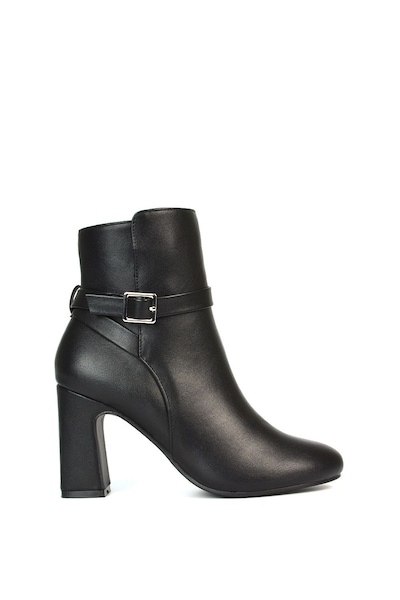 XY London 'Mary' Block Mid High Heel Shoe Booties With Buckle Strap