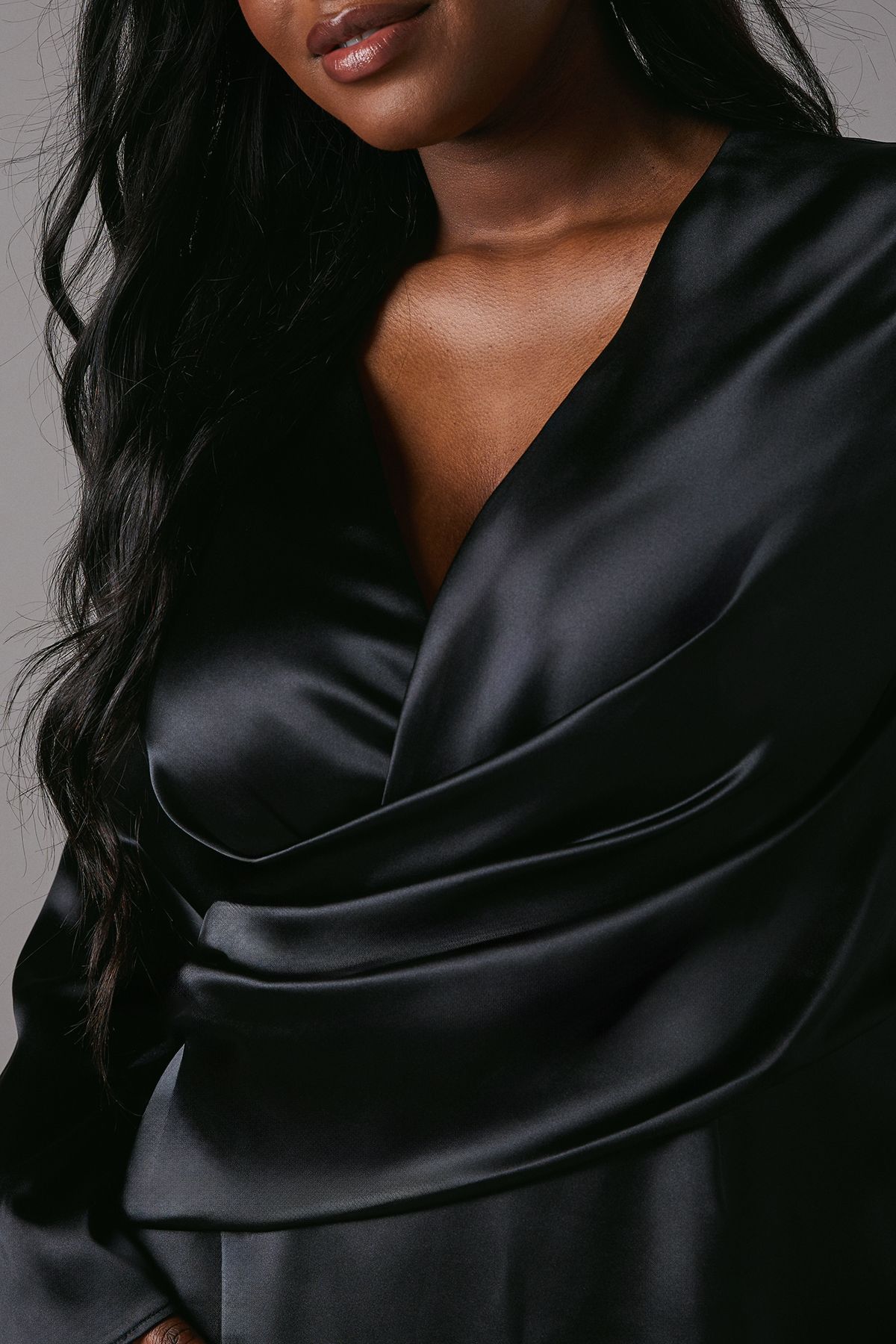 Coast Plus Satin Wrap Front Dress With Flare Sleeve Black image 5