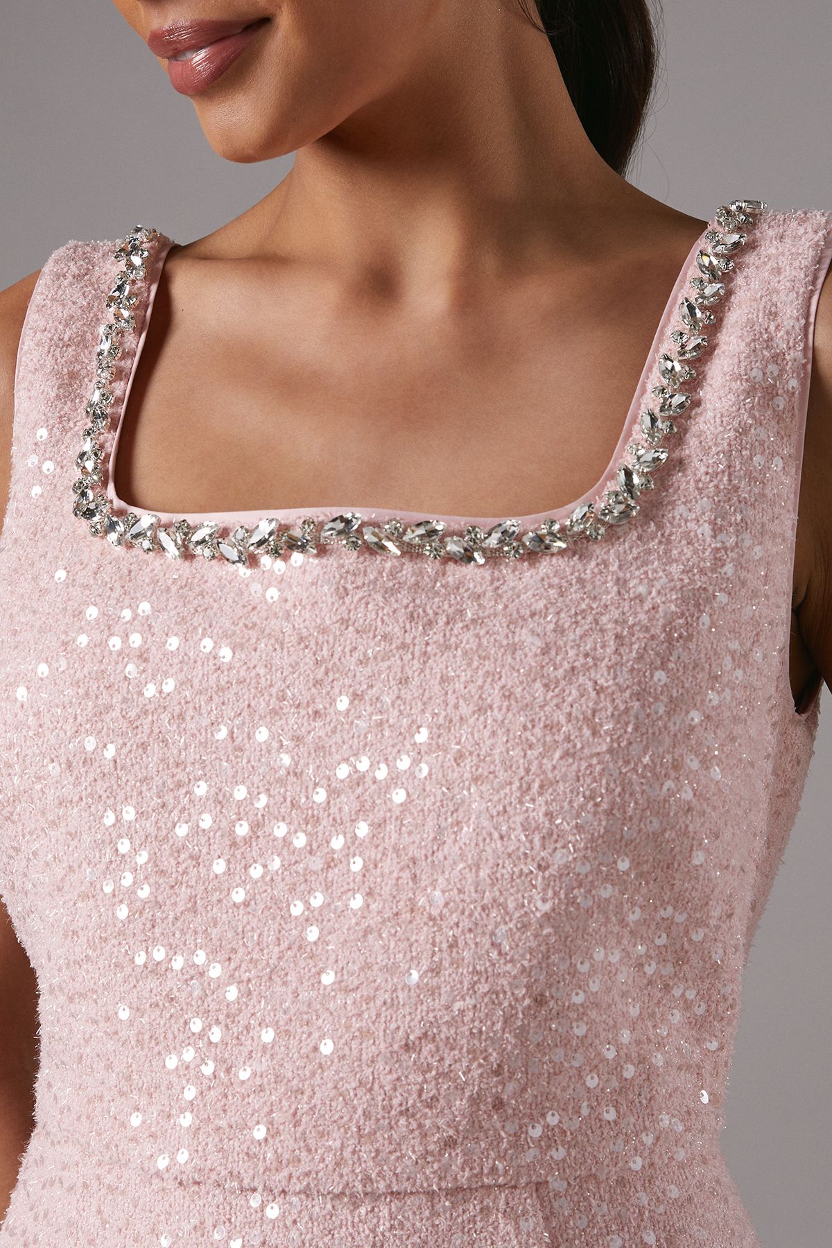 Coast Diamante Trim Detail Sequin Mini Dress Pink image 5