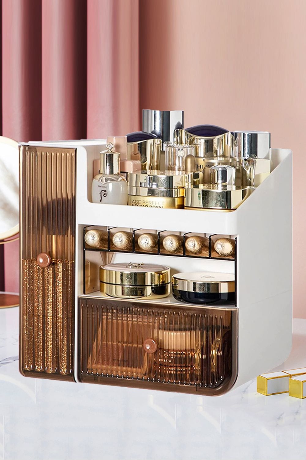 Living and Home Large Makeup Storage Organizer Cosmetic Skincare Display Box with Brush Holder Drawers image 1