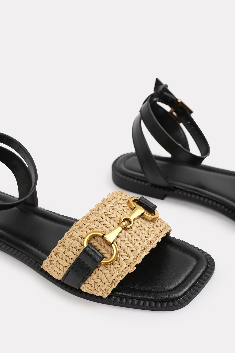 Where's That From 'Bonnie' Wide Fit Pu Straw Detail Strap Sandals With Buckle Closure image 4