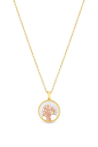 Simply Silver Simply Silver 14ct Gold Plated Sterling Silver 925 Tri Tone Tree of Love Necklace