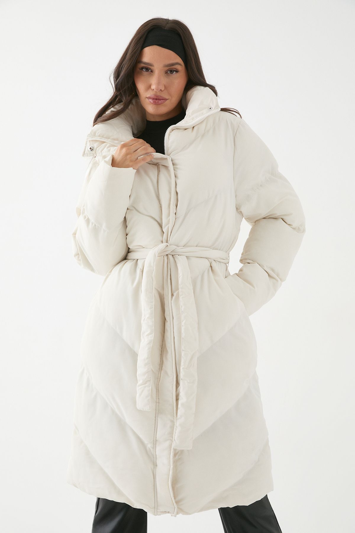 MissPap Longline Puffer Coat Cream image 4