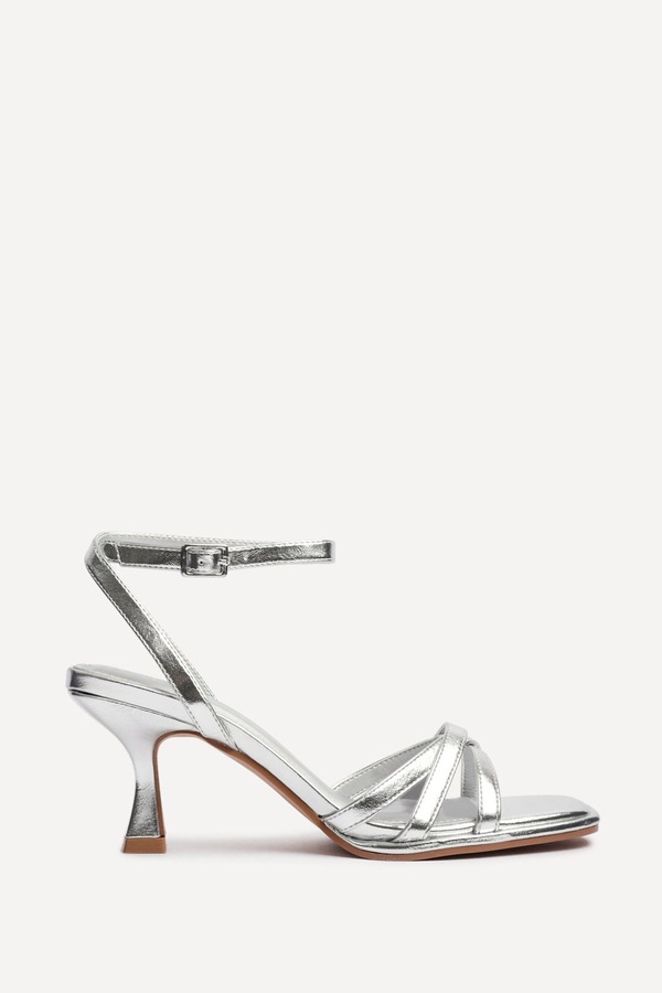 Linzi Faro Silver Faux Leather Strappy Heeled Sandals