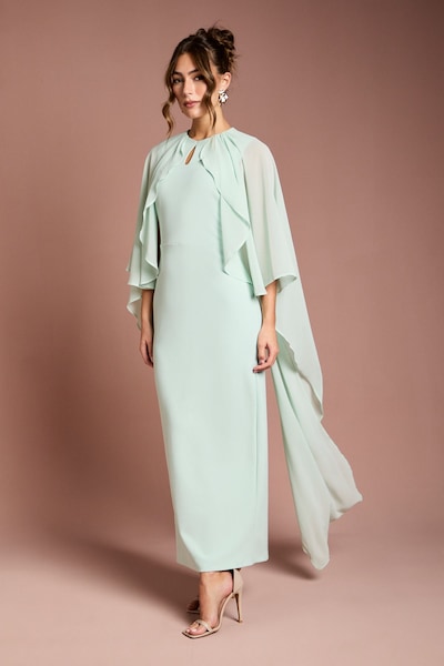 Coast Ruffle Chiffon Cape Crepe Maxi Dress Mint