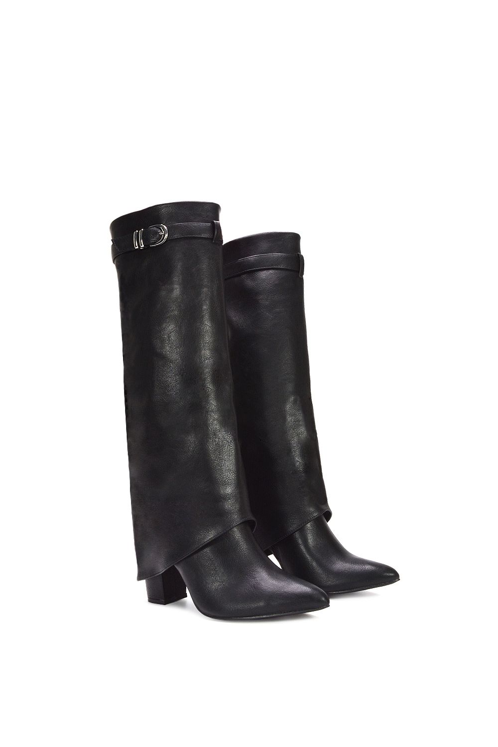 XY London 'Aaliyah' Fold Over Zip Up Heeled Knee High Boots image 3