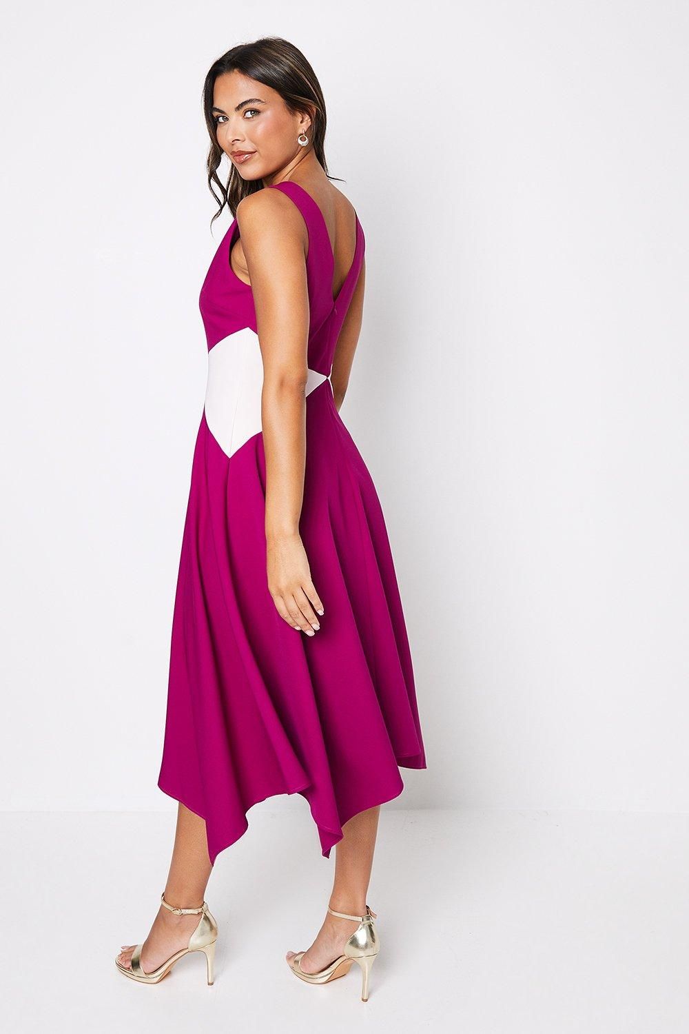 Coast Colour Block Drape Skirt Midi Dress Magenta image 3