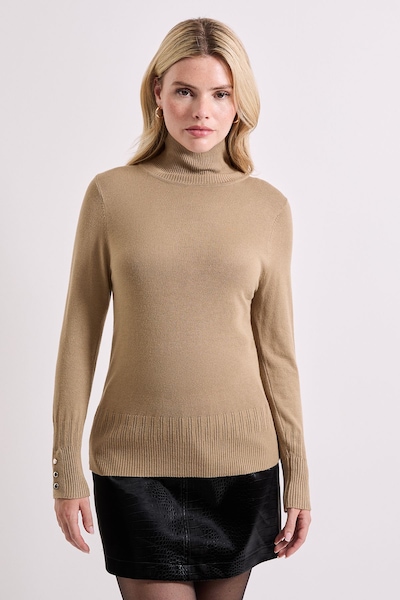 Dorothy Perkins Camel Roll Neck Button Cuff Jumper Camel
