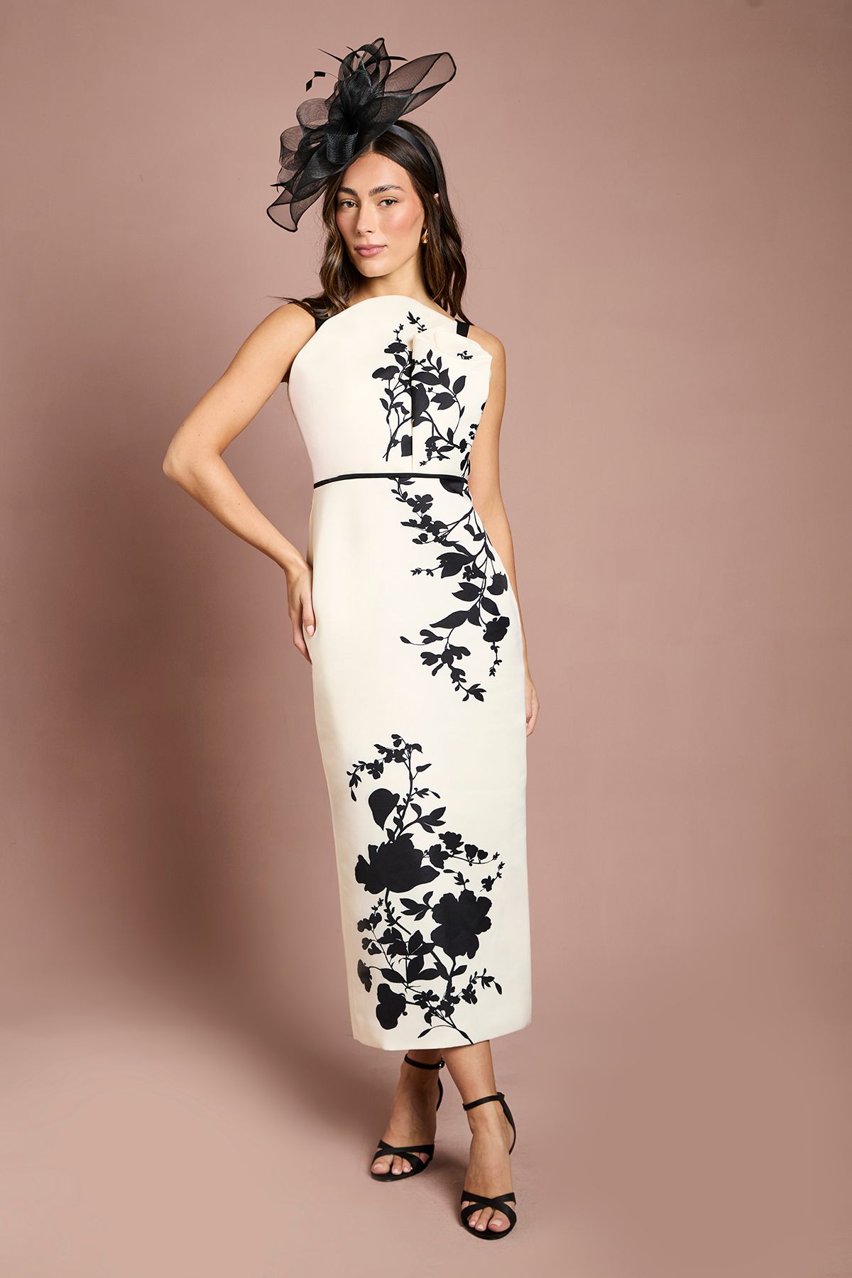 Coast Printed Floral Pencil Midi Dress Mono