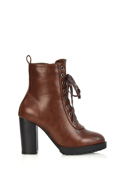 XY London 'Ariel' Lace up High Block Heel Zip-up Biker Ankle Boots