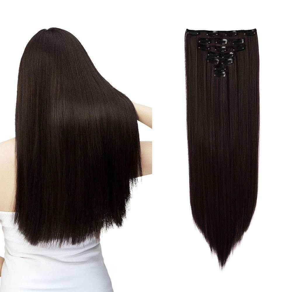 SHEONLY 7Pcs Brown Clip-In Straight Hair Extensions image 1
