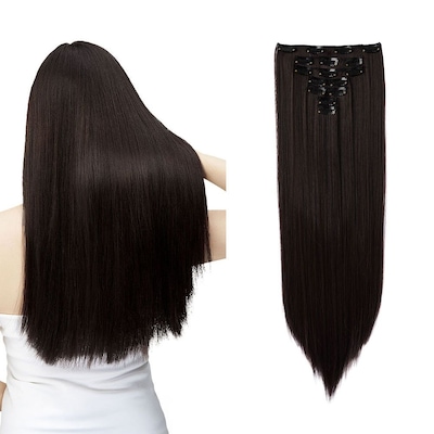 SHEONLY 7Pcs Brown Clip-In Straight Hair Extensions