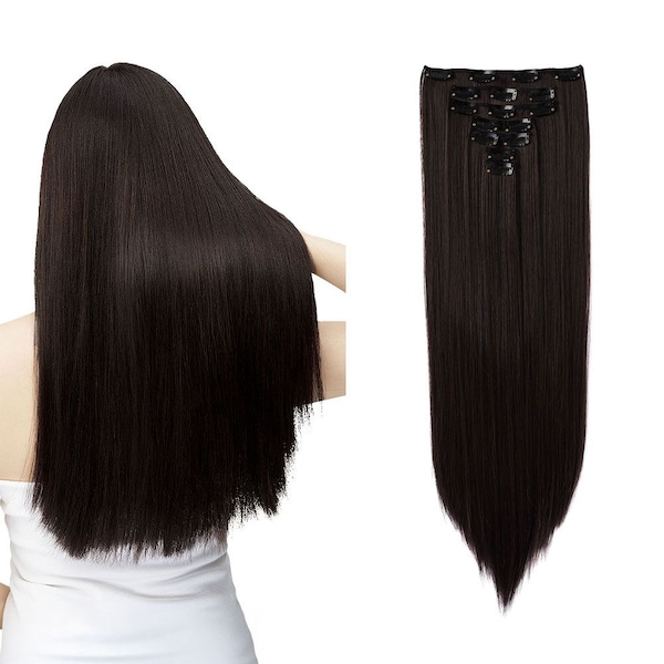 SHEONLY 7Pcs Brown Clip-In Straight Hair Extensions