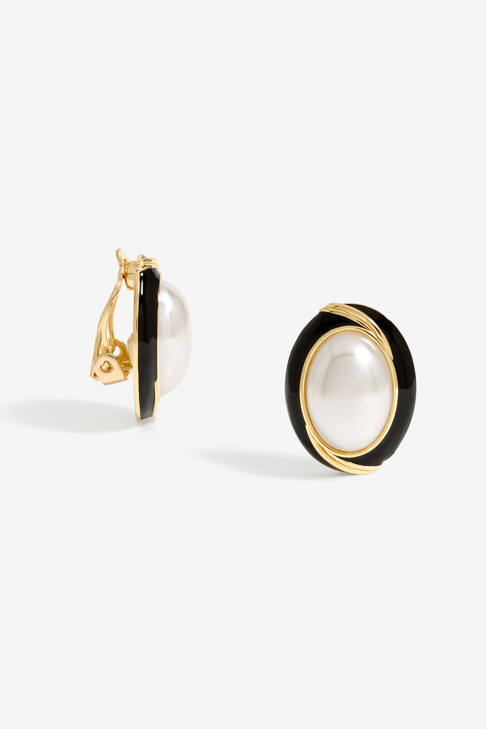 Jon Richard Pearl And Jet Enamel Pearl Clip Earrings image 1
