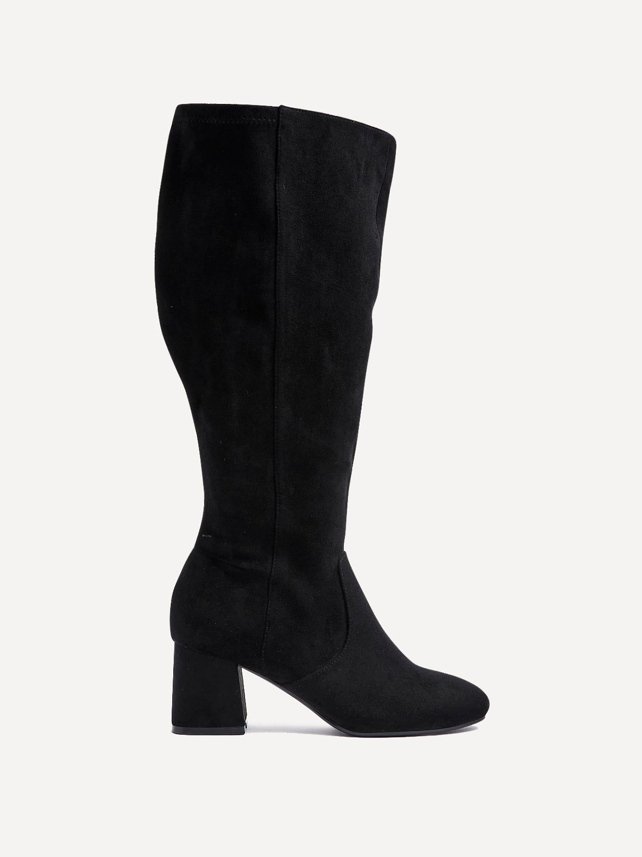 Linzi Fable Wide Fit Black Faux Suede Knee High Block Heeled Boot image 1