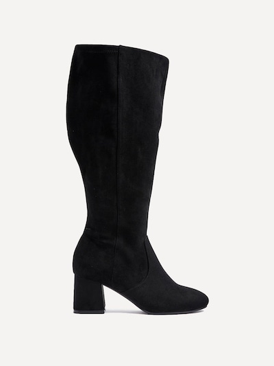 Linzi Fable Wide Fit Black Faux Suede Knee High Block Heeled Boot