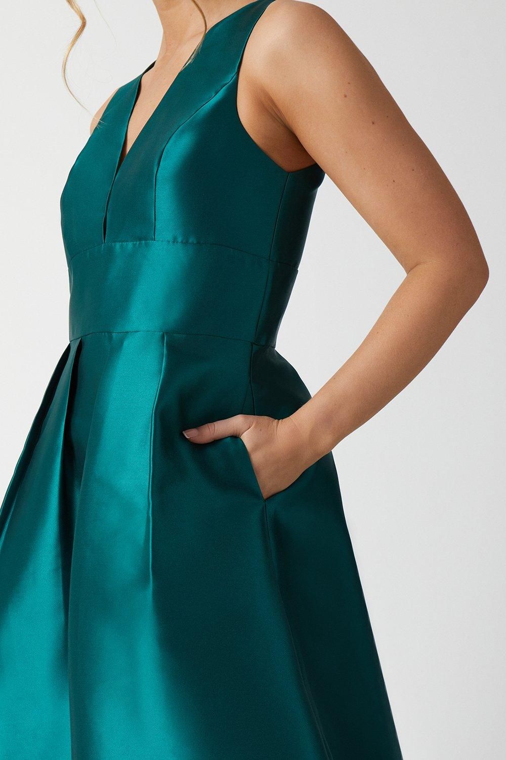 Coast Plunge Neck Structured Twill Midi Bridesmaid Dress Emerald image 4