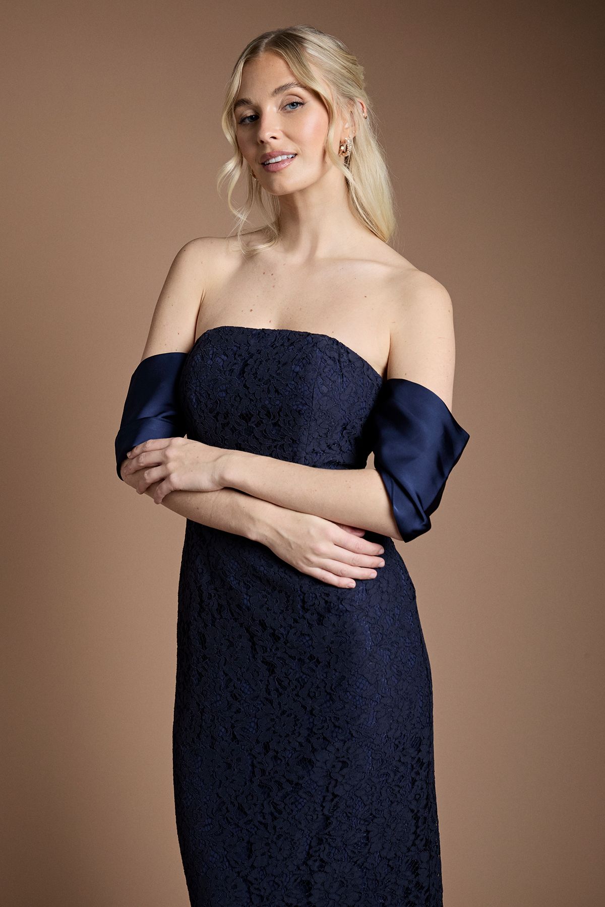 Coast Lace Bardot Bridesmaid Dress Navy image 2