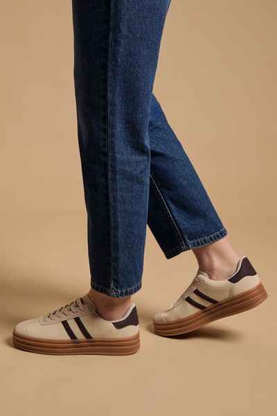 Oasis Issie Faux Suede Lace Up Platform Trainers Neutral