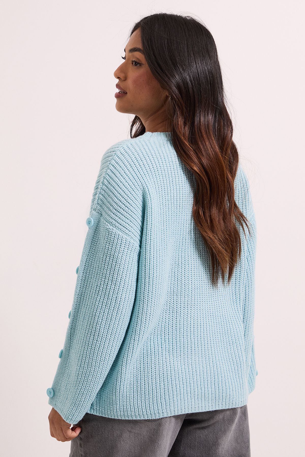 Dorothy Perkins Petite Button Overarm Jumper Blue image 3