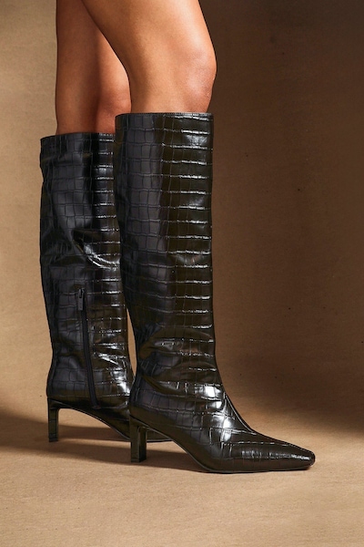 Linzi Uptown Brown Faux Croc Knee High Boot