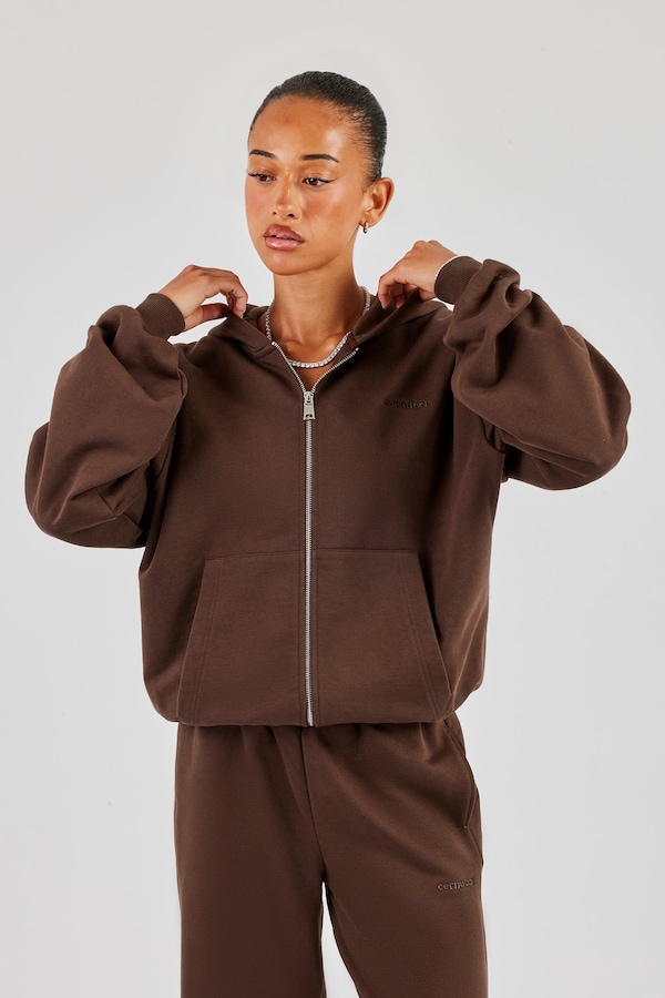 Cernucci Oversized Zip Through Hoodie - Chocolate