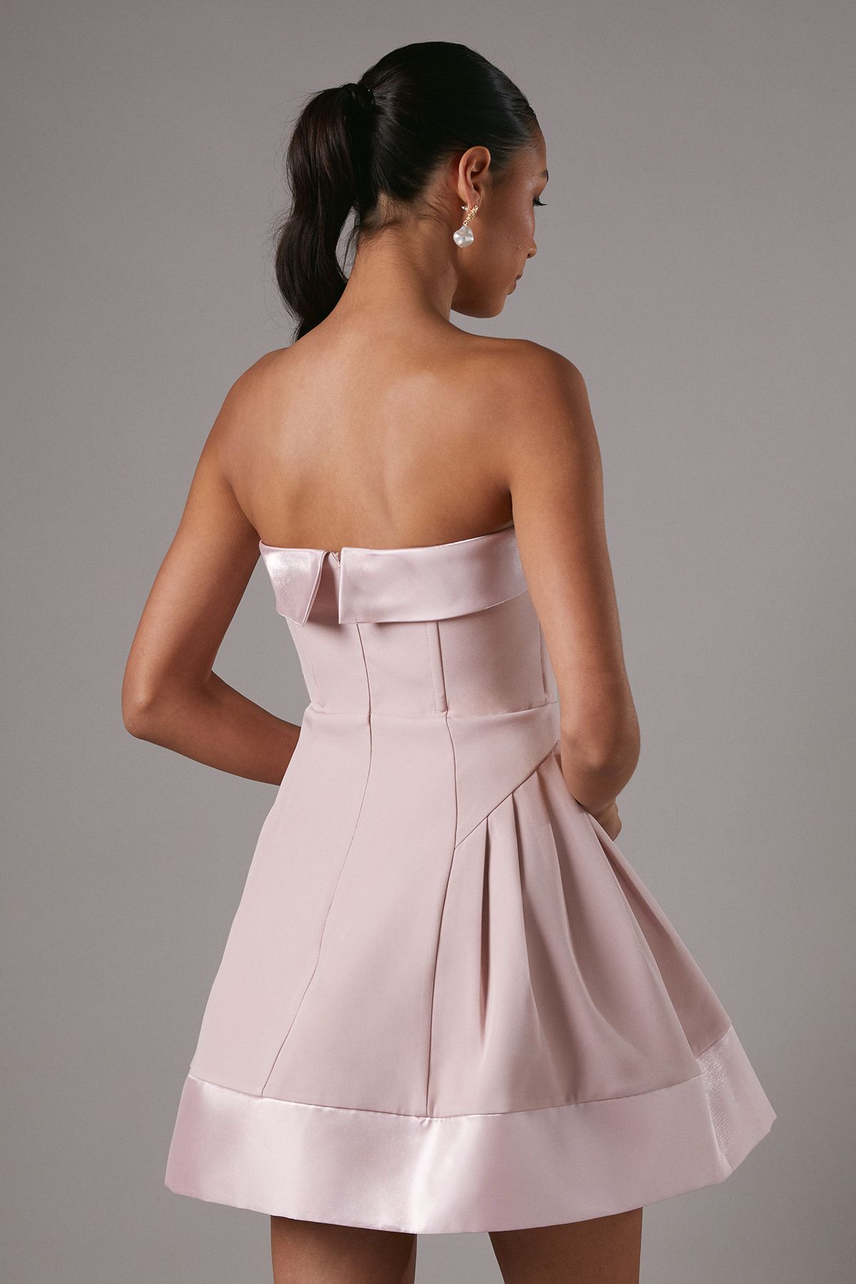 Coast Bandeau Satin Detail Pleated Mini Dress Pink image 3
