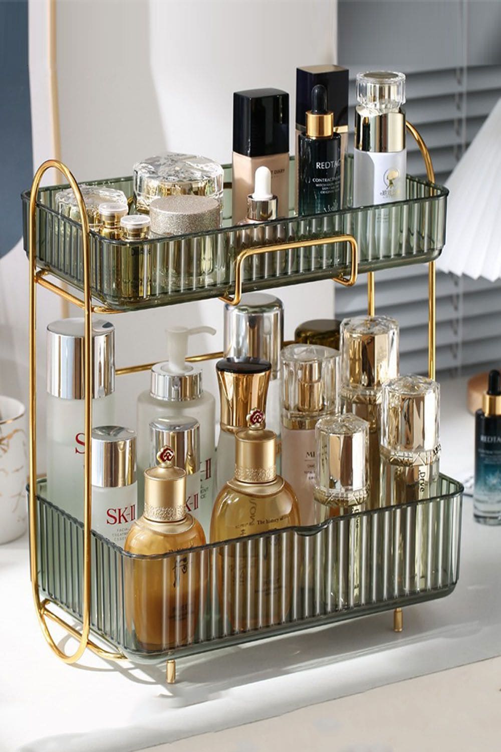 SHEONLY Makeup Organizer Rack 2 Tier Bathroom Countertop Shelves Gift Set image 1