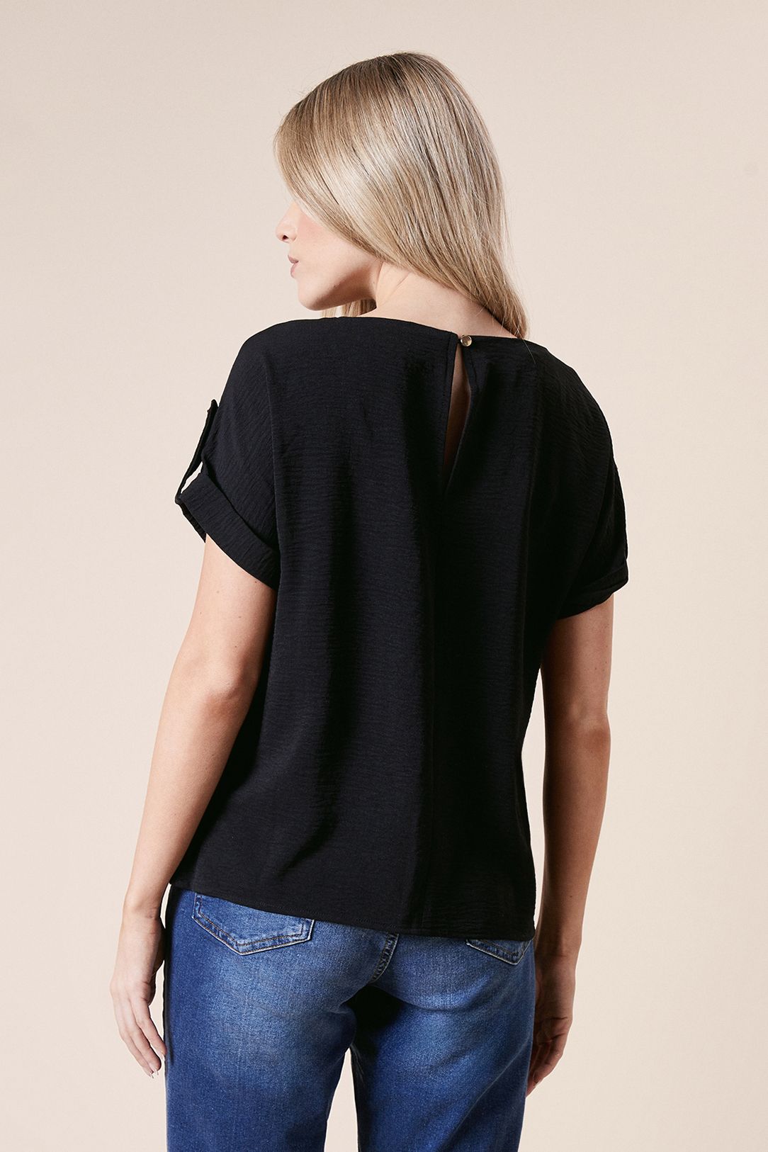 Dorothy Perkins Roll Sleeve Blouse Black image 3