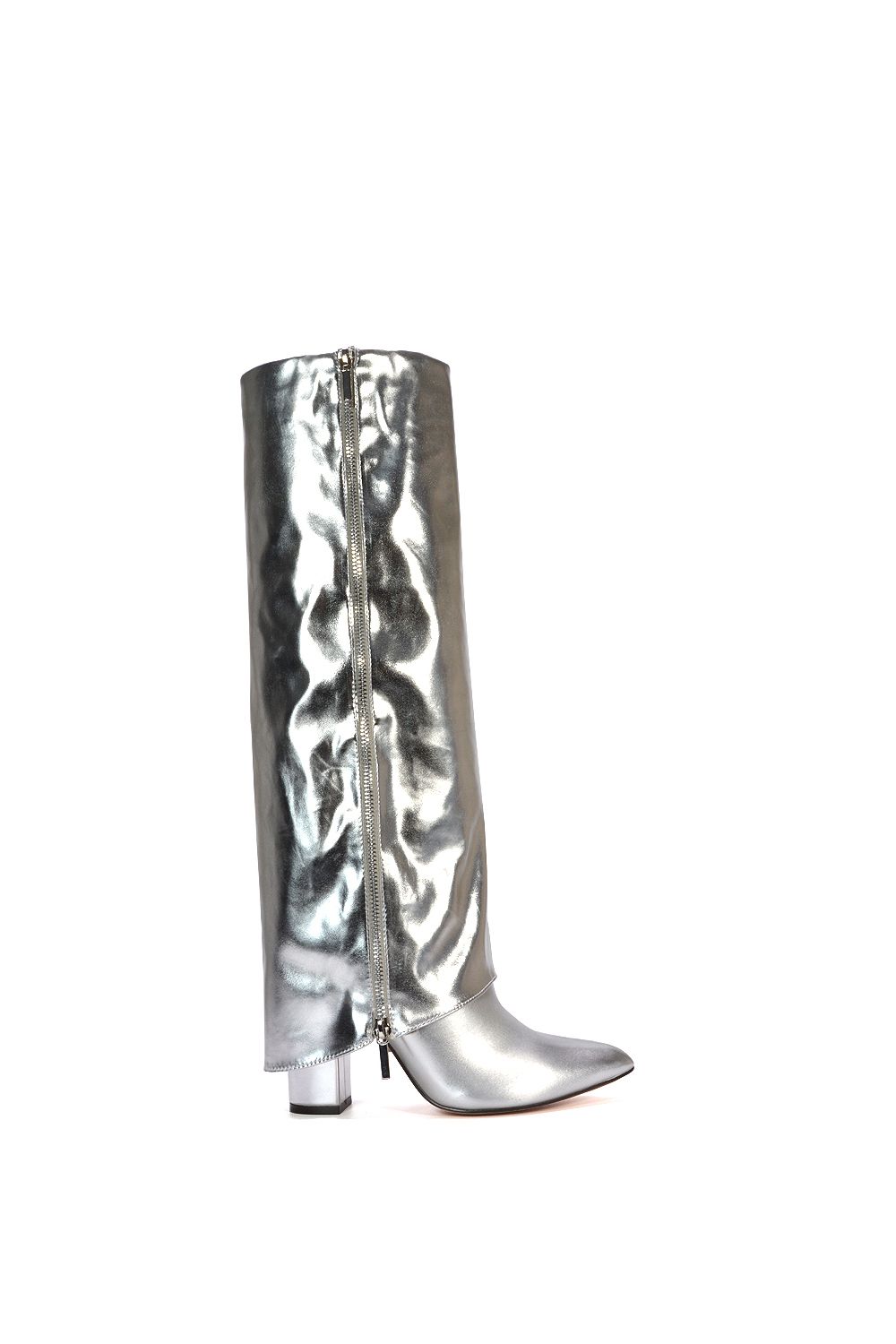 XY London 'Allie' Knee High Fold Over Pointed Toe Boots With Zip Detail image 1