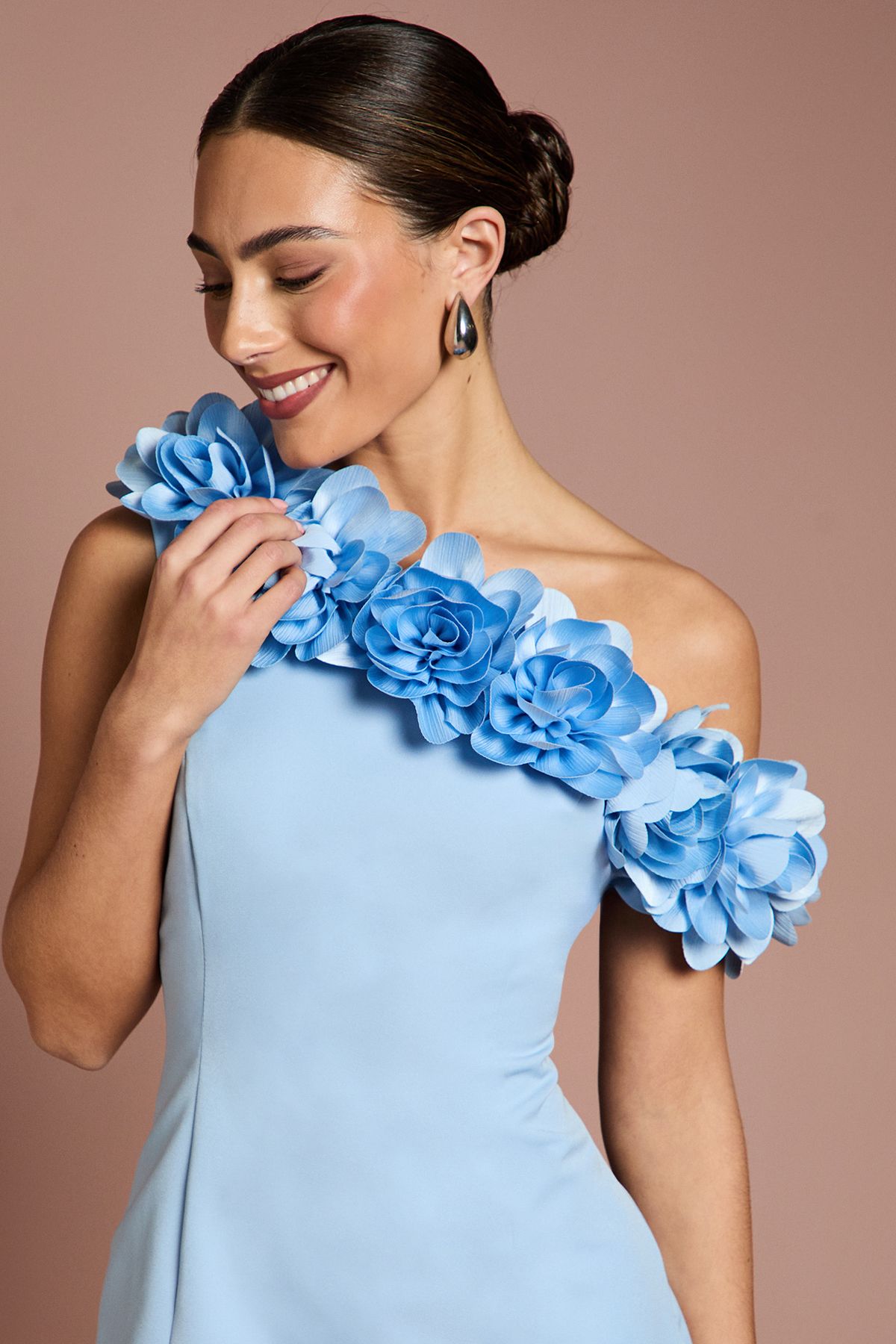 Coast 3D Floral One Shoulder Mini Dress Blue image 2