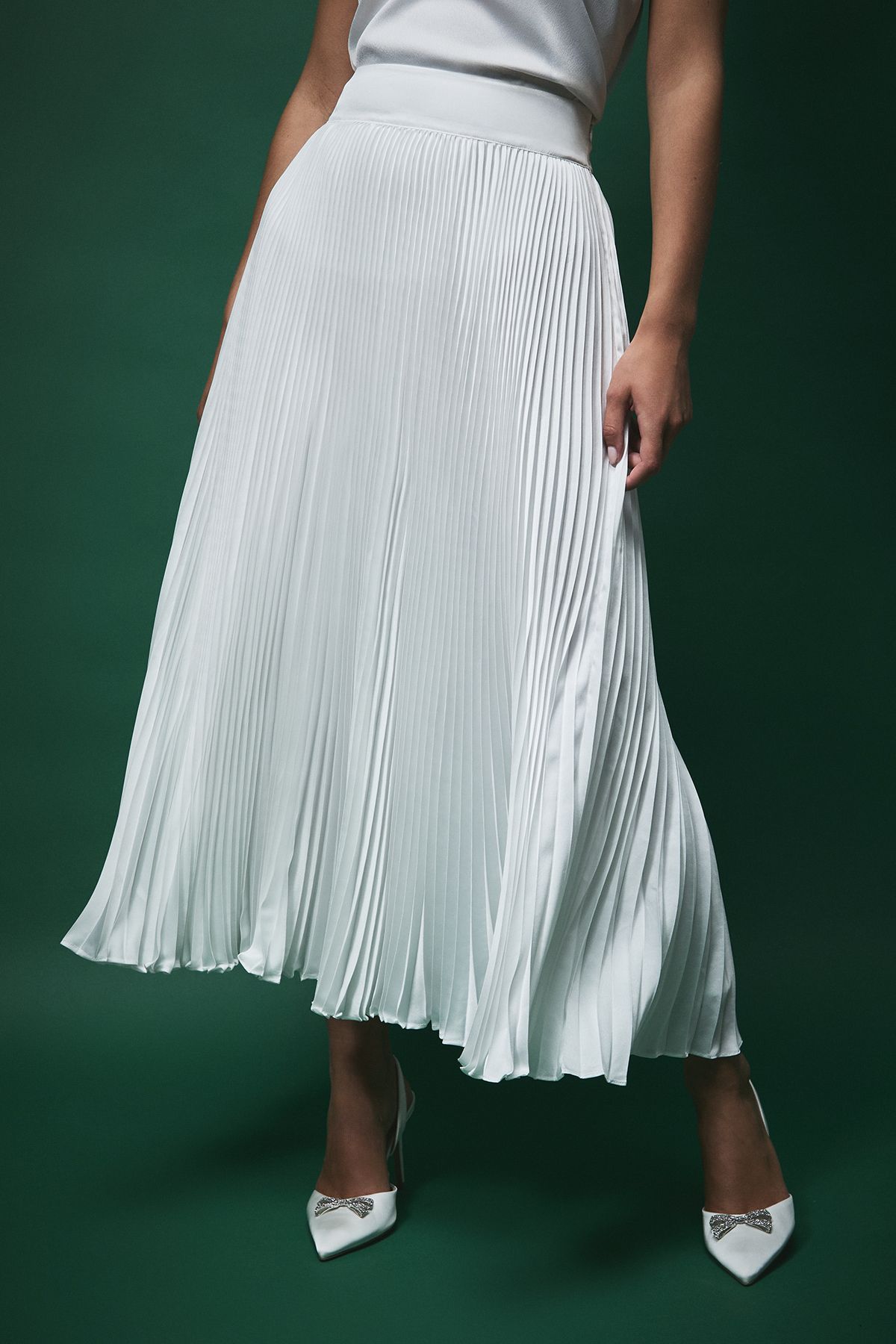 Coast Lisa Tan Pleated Bridal Maxi Skirt White image 2
