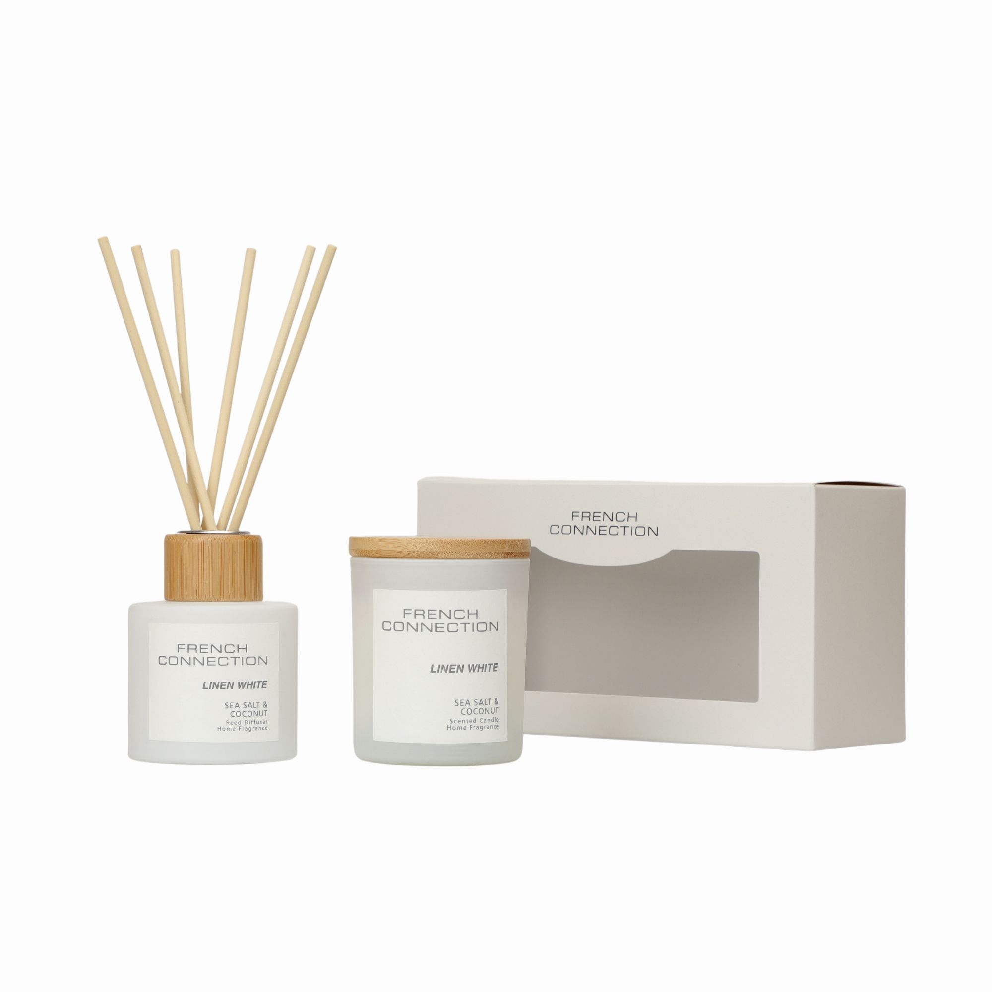 French Connection Sea Salt & Coconut 130G Candle and 100ML Reed Diffuser Gift Set Pastel Range image 2
