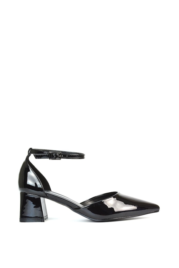 XY London 'Evie' Low Block Heel Pointed Toe Ankle Strap Court Shoes