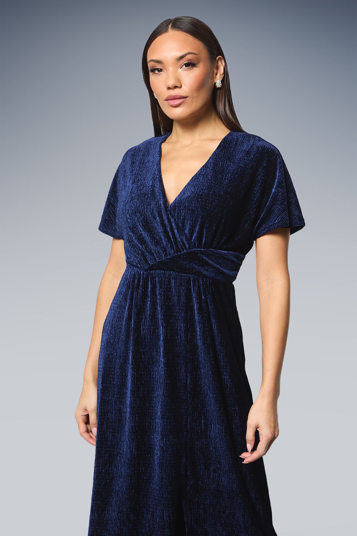 Principles Wrap Crinkle Velvet Midi Dress Blue image 2